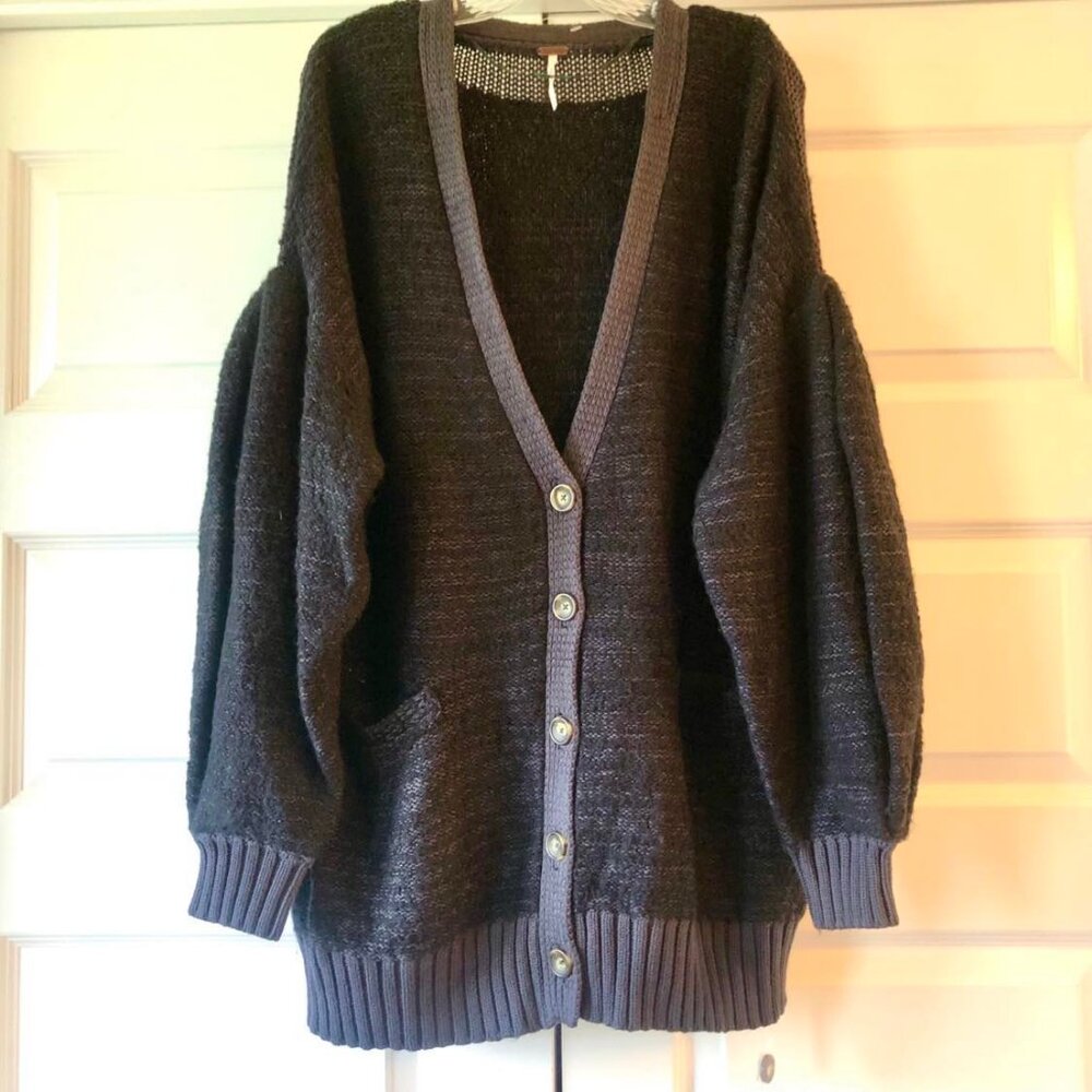 Free People Snow Drop Charcoal Gray Cardigan Sweater - Picture 3 of 7